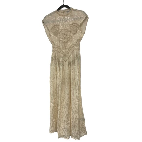 Zara ZW Collection Womens Jacquard Midi Dress Small Off White 7521/045 NWOT - Picture 2 of 13